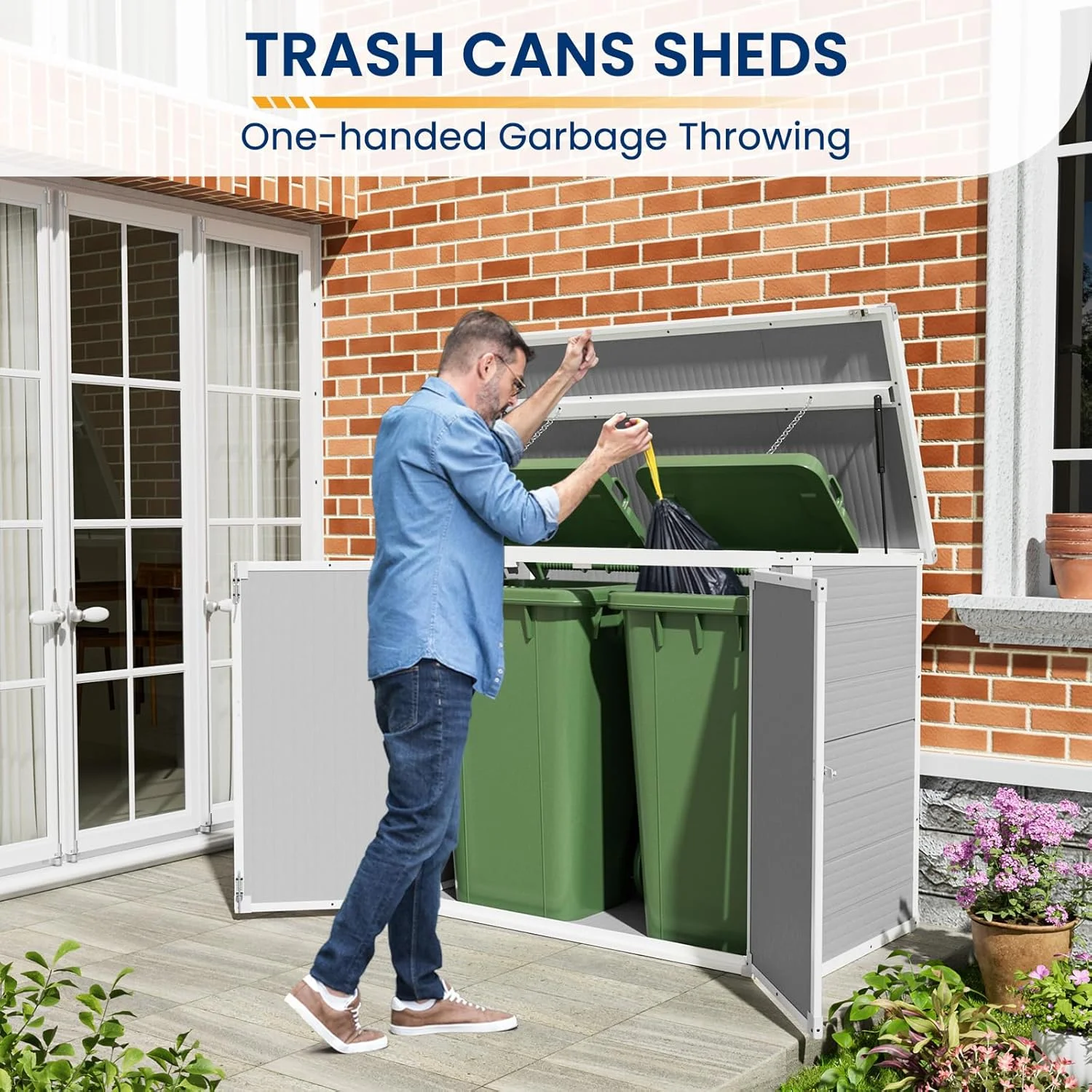 ELPOSUN Outdoor Storage Shed 6x4.5 ft, Resin Outside Sheds & Outdoor Storage Plastic for Trash Can, Bike, Lawnmower, Generator, Tool Shed with Lockable Door for Backyard, Lawn, Patio, Grey & White - Image 33
