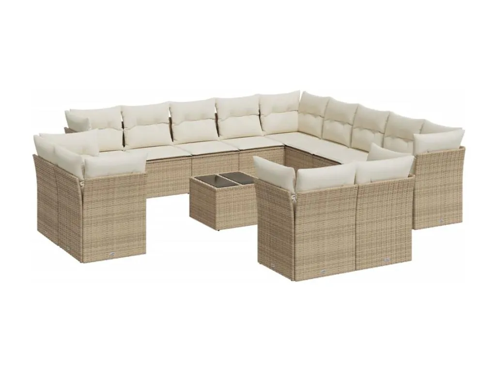 Set sofás de jardín 14 piezas con cojines ratán sintético beige 23528eykt