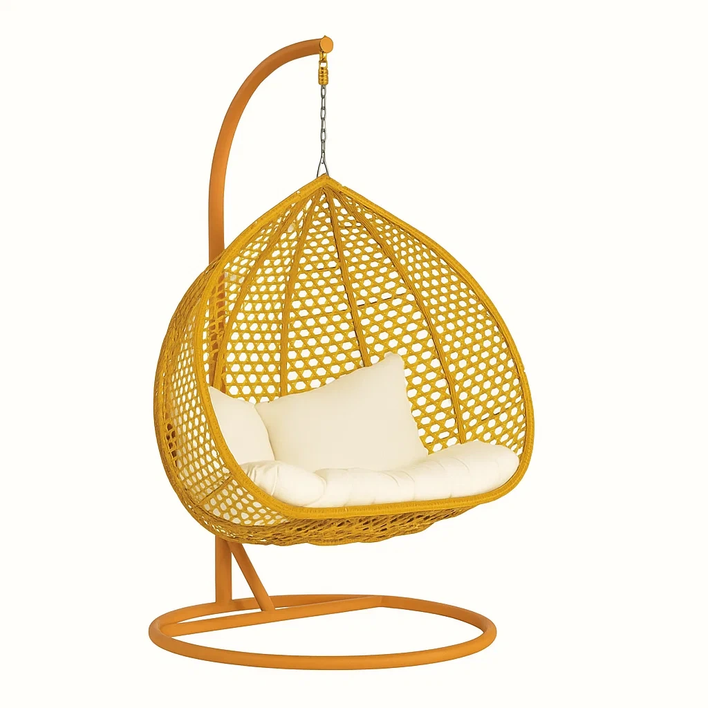 Sillón colgante de jardín de 1 plaza con estructura de metal trenzado,Amarillo - SRGmkHn244Xr