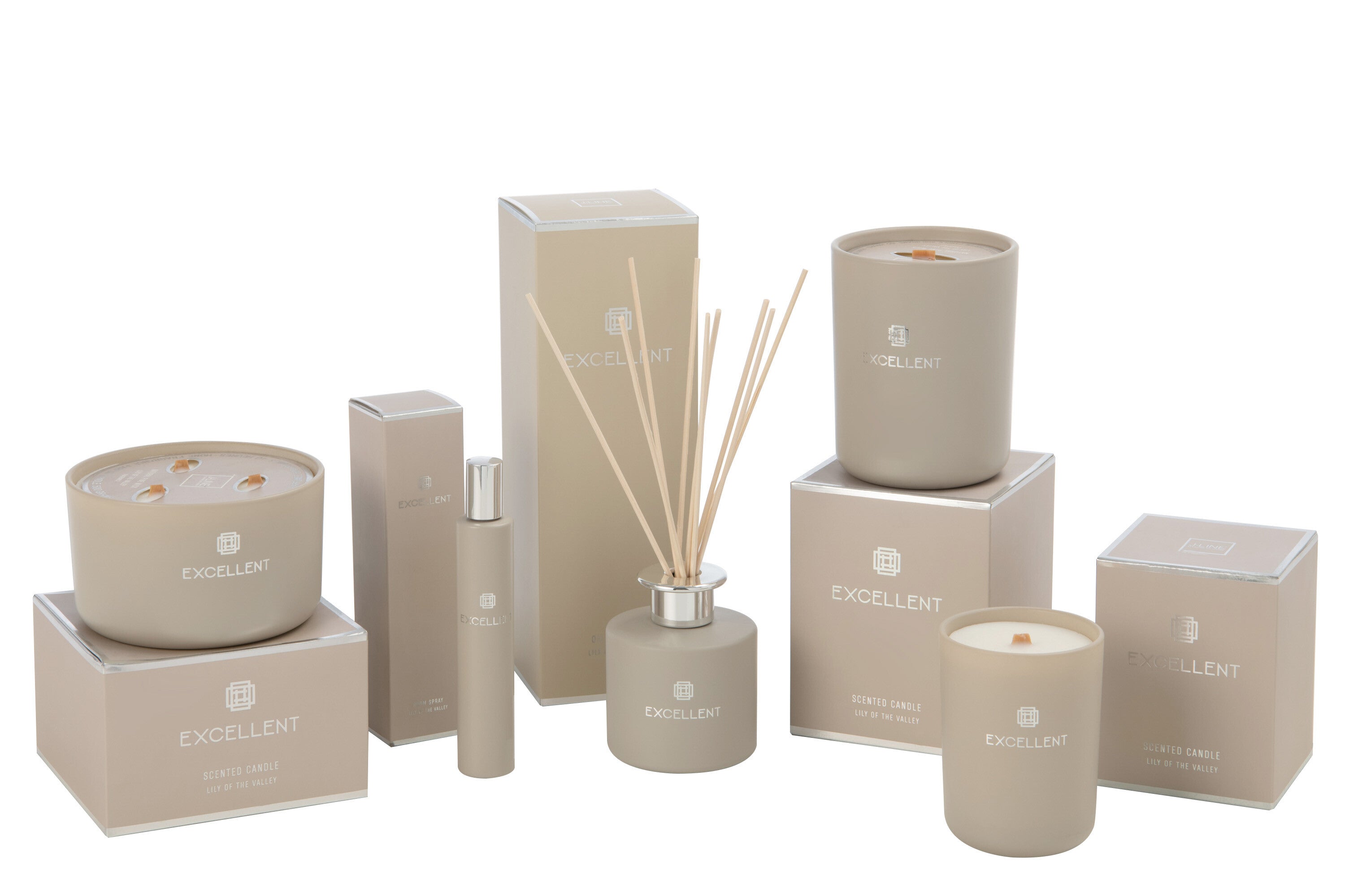 J-Line huisparfum Excellent - Lily of the Vally - glas - beige