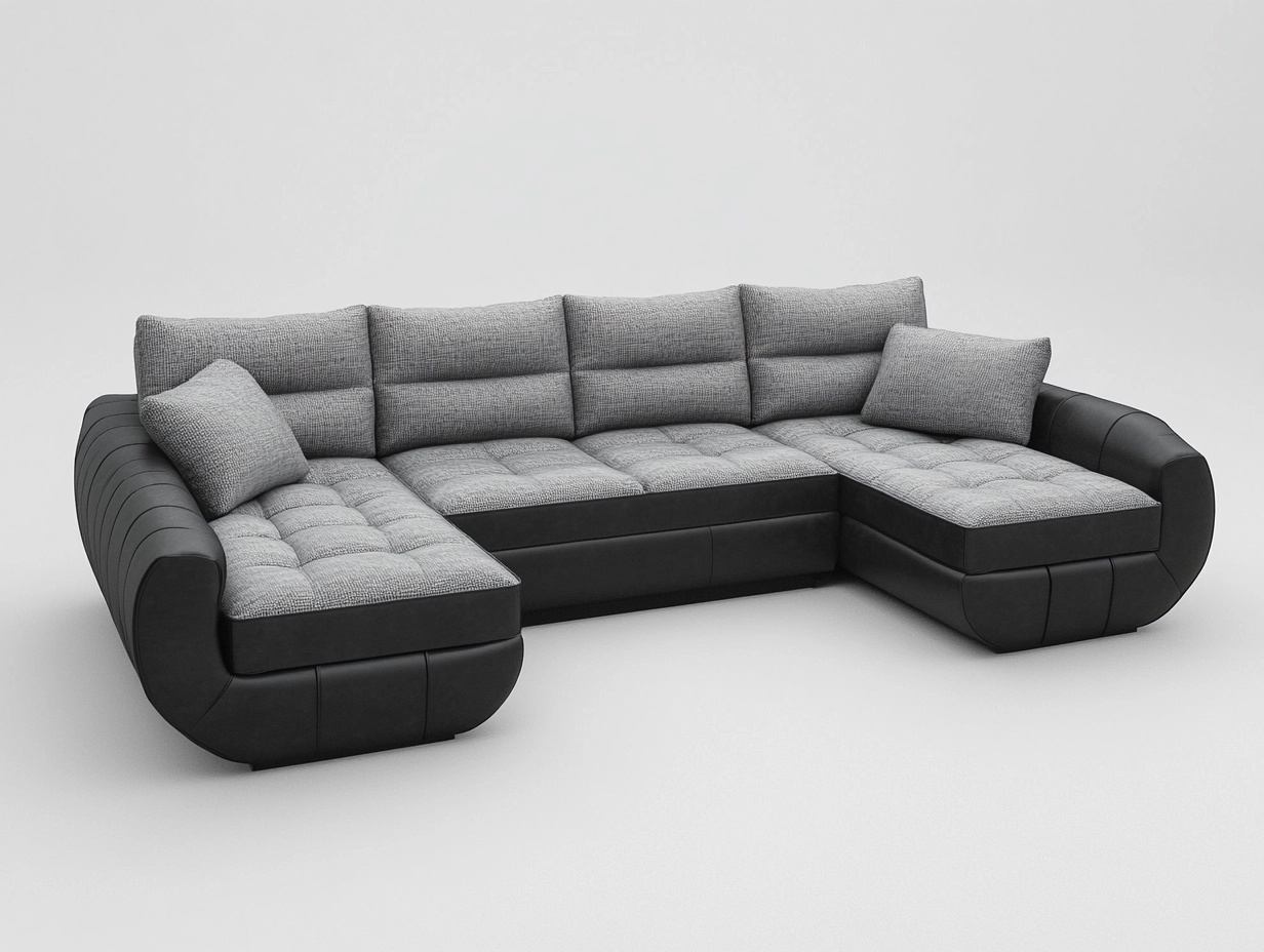 Sofá seccional moderno gris y negro de tela y cuero sintético para sala amplio y cómodo con chaise longue 280x210x90 cm JZ5806115