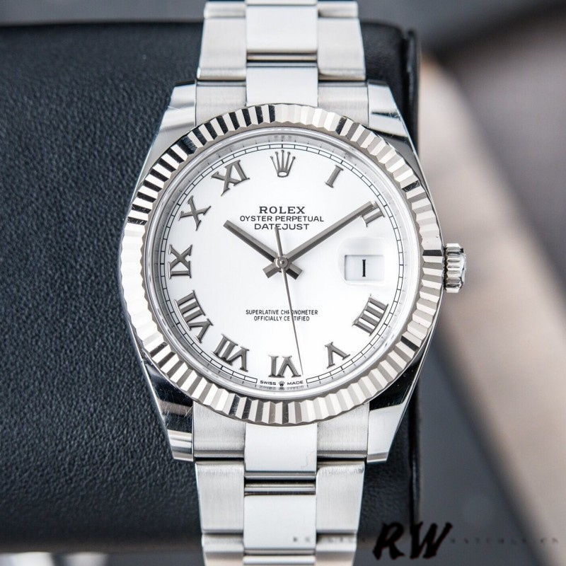 Rolex Datejust 126334 Fluted Bezel White Roman Numeral Dial 41MM Mens Replica Watch