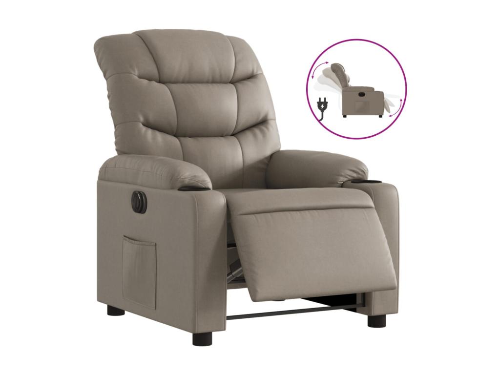 Sillón reclinable eléctrico de cuero sintético color capuchino