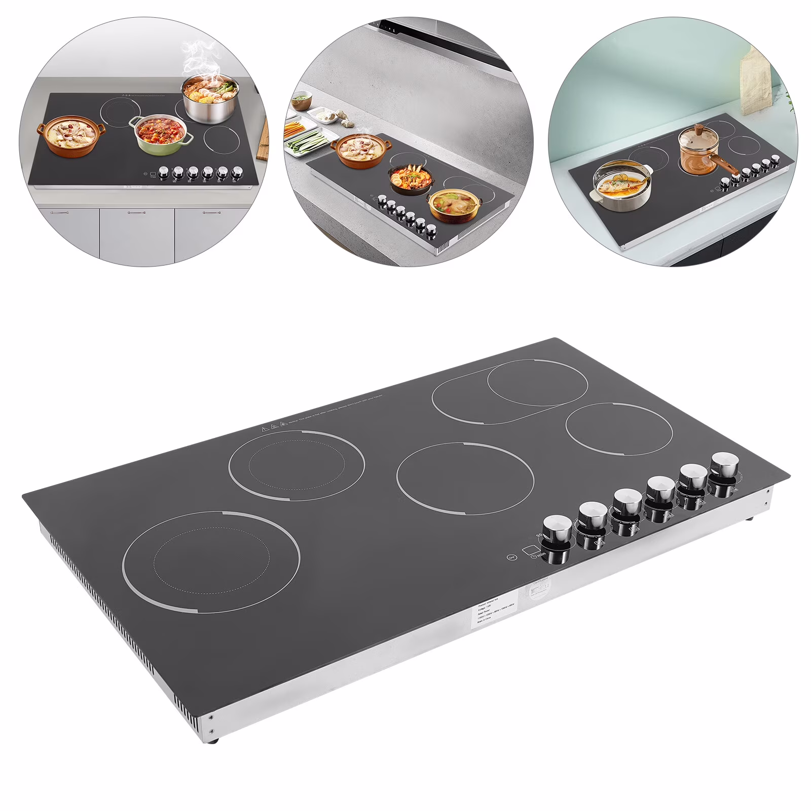 110V Modern Black Electric Cooktop Electric Stovetop 5 Burners Electric Cooktop for Homes, Restaurants