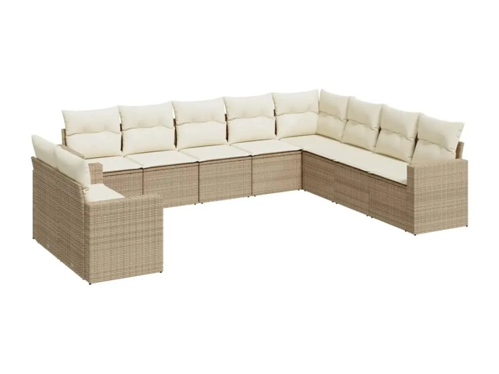 Sofás de jardín con cojines beige – Set 10 piezas en ratán sintético NN1480522