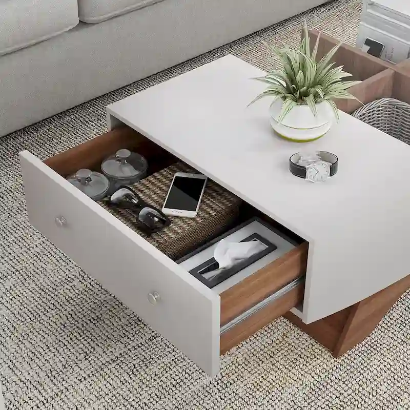 Angelic Contemporary Storage Coffee Table with Glass Insert by Furniture of America