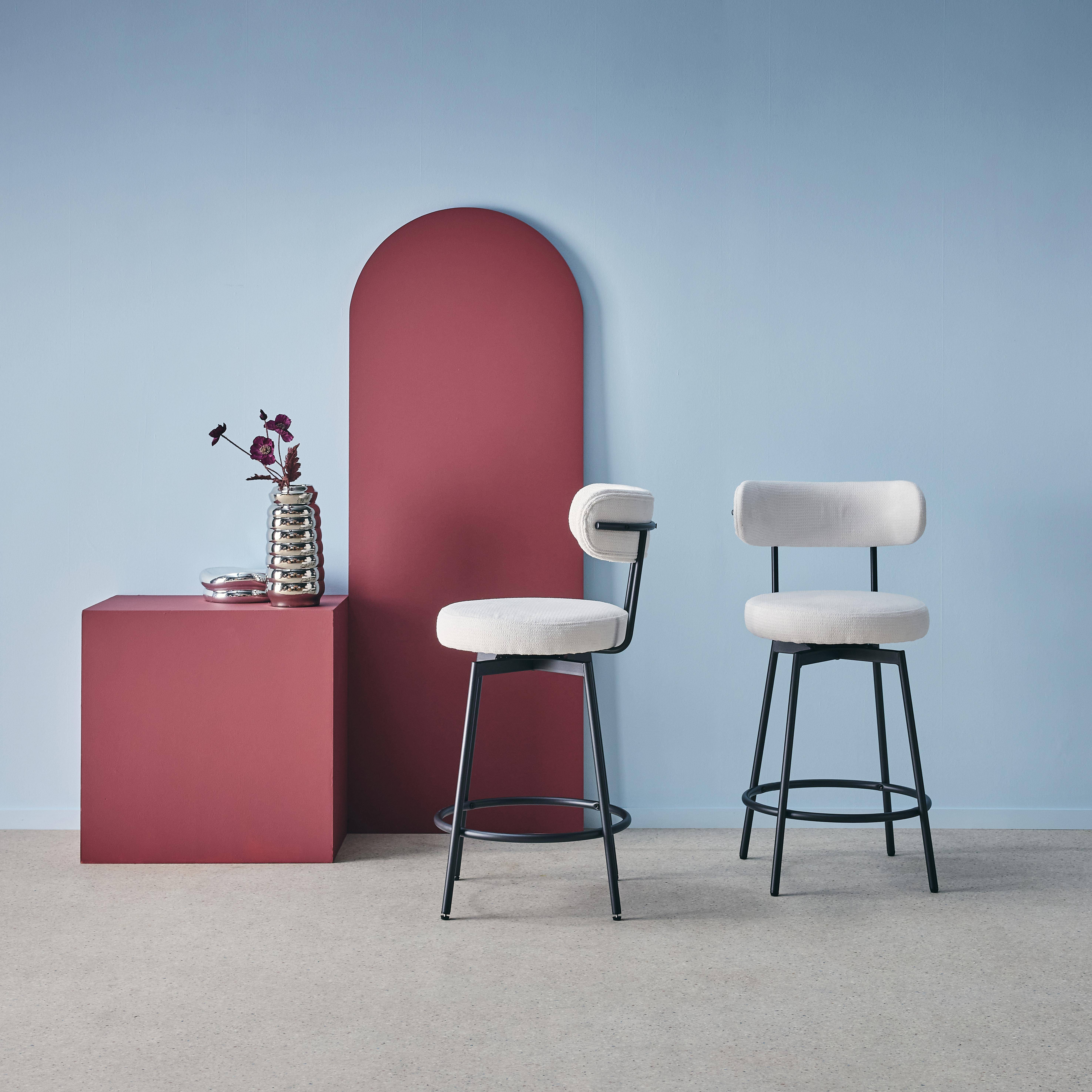 Iris - Taburete de bar asiento giratorio metal y tela simple, set de 2