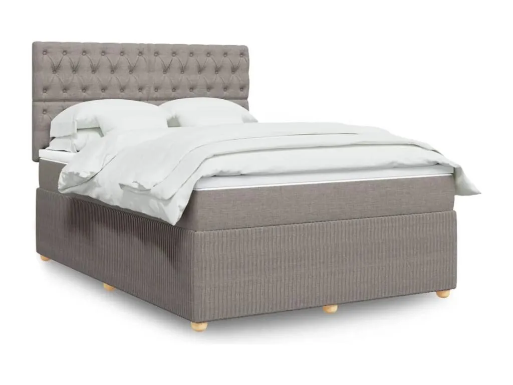 Cama box spring con colchón tela gris taupe 140x200 cm niz3520409