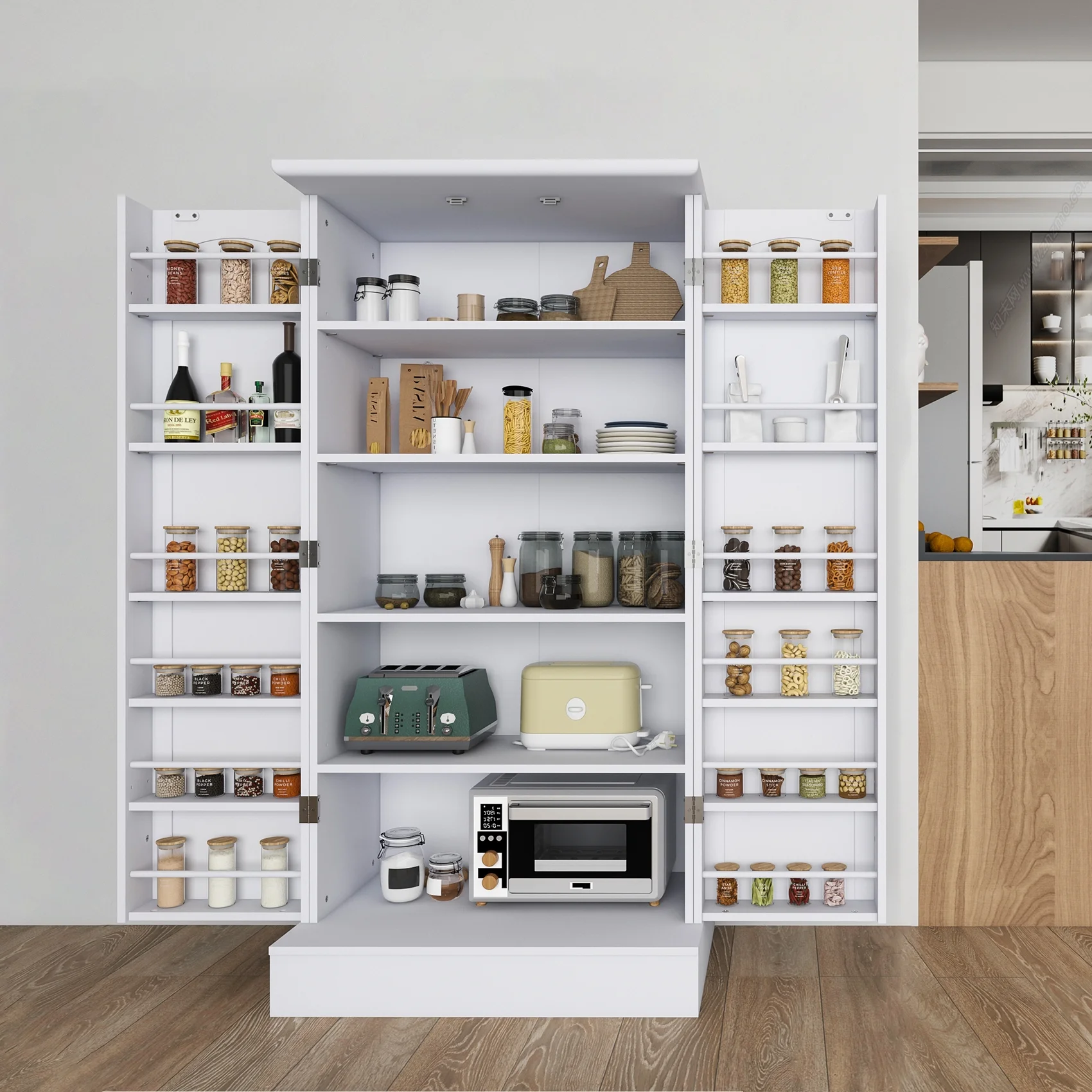 47 Kitchen Pantry Cabinet, White Buffet Cupboards Sideboard with Doors & Adjustable Shelves, Kitchen - Image 12
