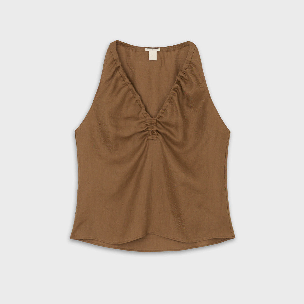 The Loom - Top Ruche Halter - Marron