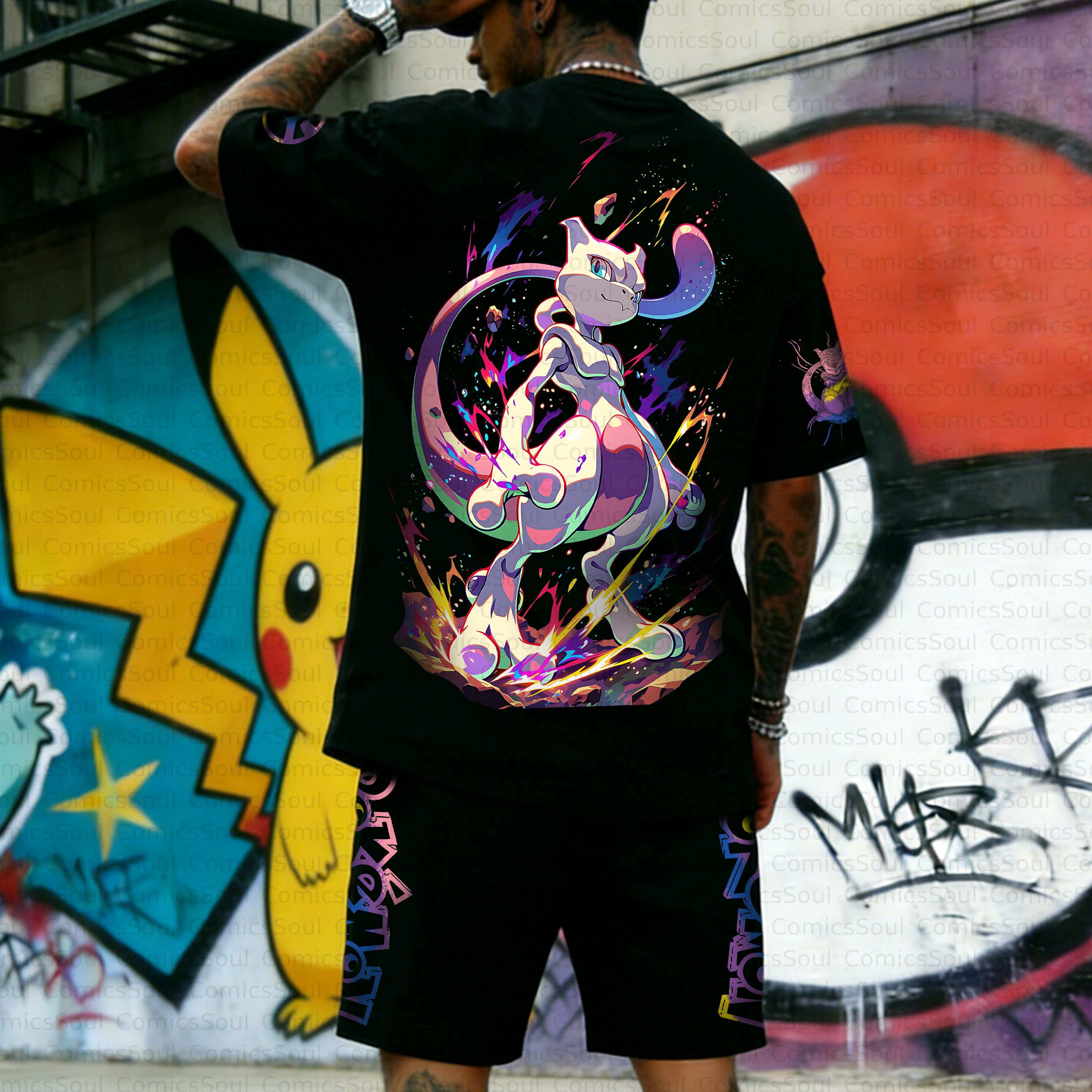 Unisex Anime Inspired Vintage T-shirt& Shorts 2 Pieces Set