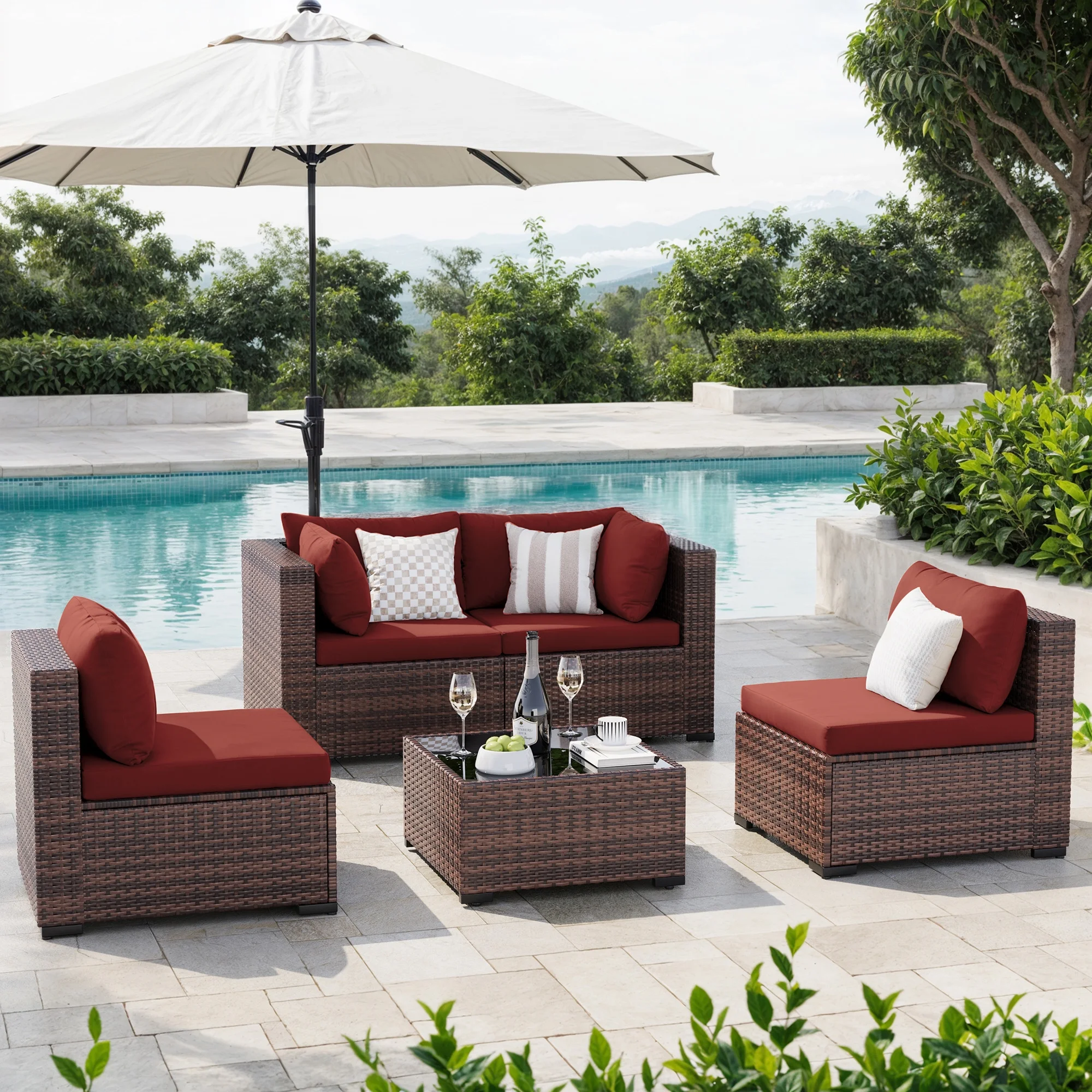 MRUAKA 8 Pieces Patio Furniture Set with Fire Pit Table, Outdoor Furniture Sectional Rattan Sofa with Slanted Back, Patio Couch with Glass Coffee Table for Backyard Garden (Dark Grey) - Image 39