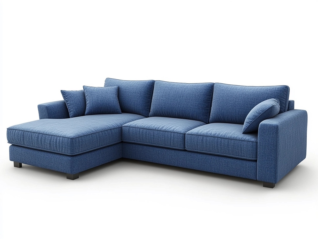 Sofá Seccional Esquinero de Tela Azul con Chaise Longue, 280cm x 160cm x 90cm