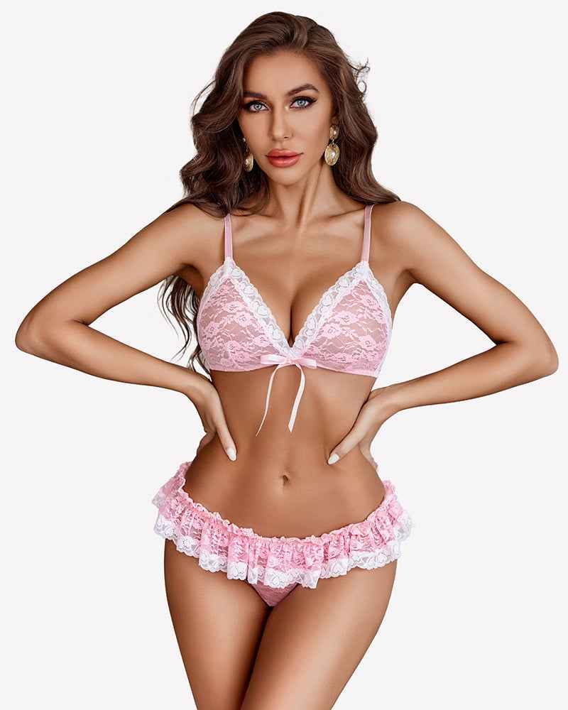Lace Bra and Panty Sets 2 Piece Sheer Outfits