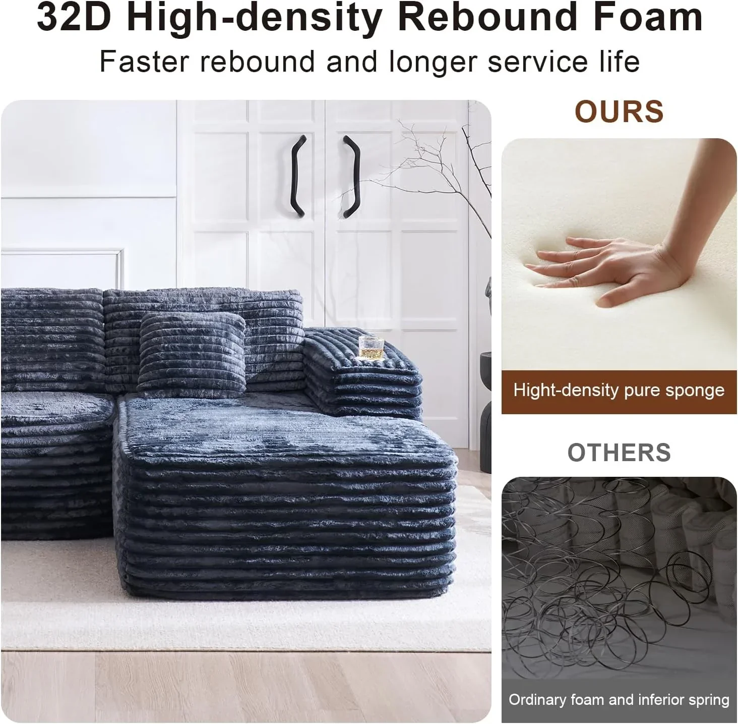 Cloud section sofa with L-shaped recliner modern modular sofa built-in cup holder