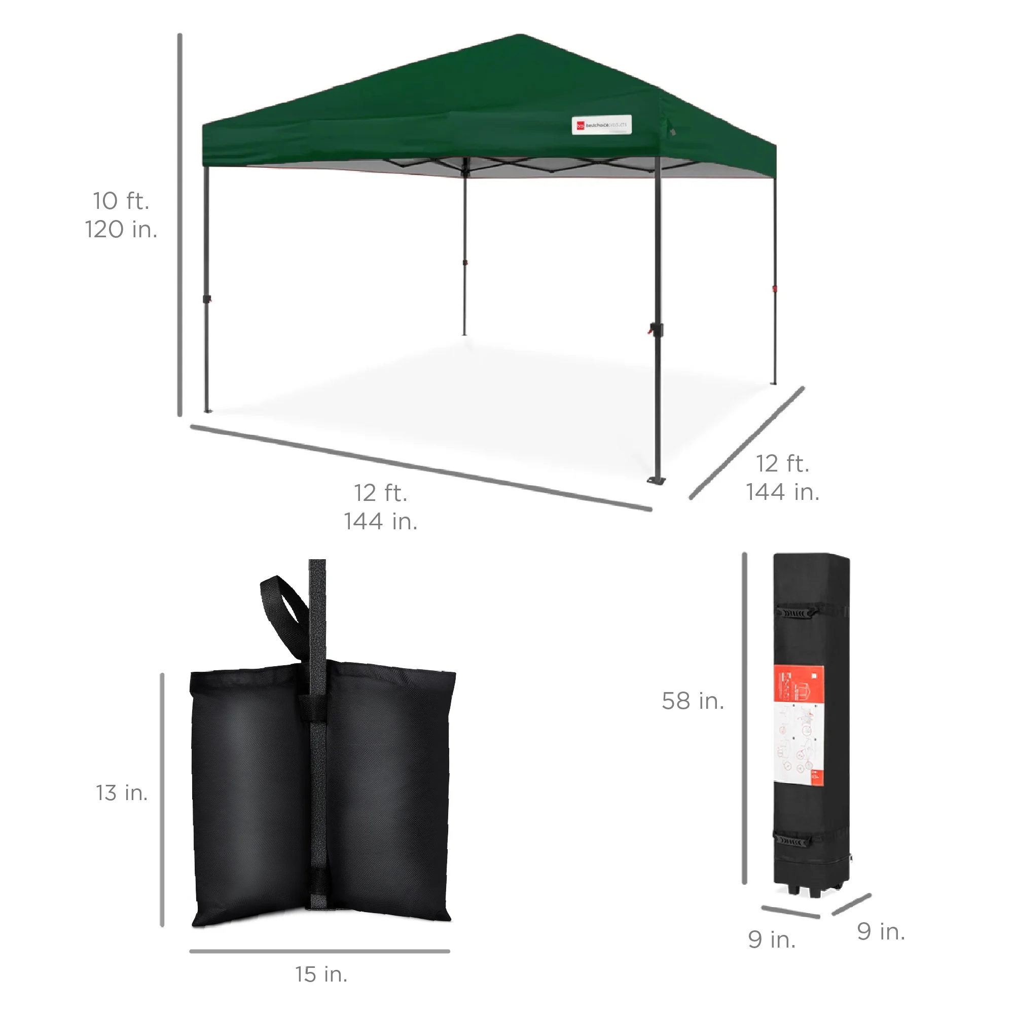 Best Choice Products 12x12ft Easy Setup Pop Up Canopy w/ 1-Button Setup, Wheeled Case, 4 Weight Bags - Navy Blue - Image 141