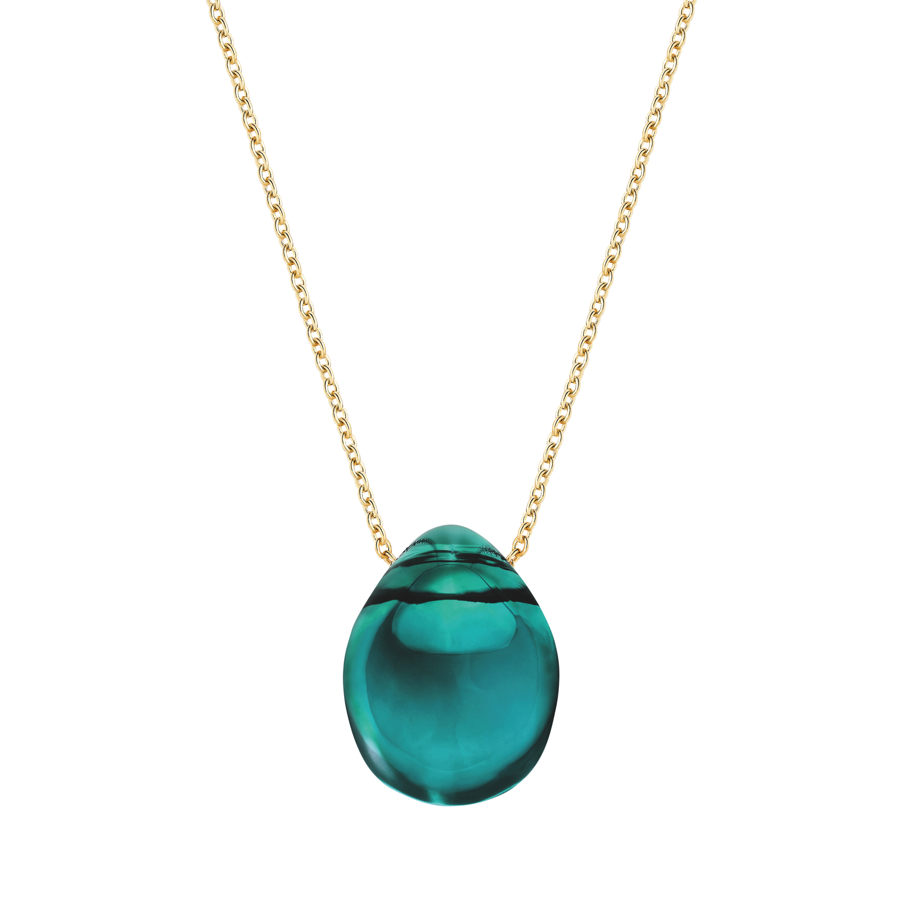 PENDENTIF CABOCHON - CRISTAL VERT PROFOND, PLAQUÉ OR JAUNE 18 CARATS