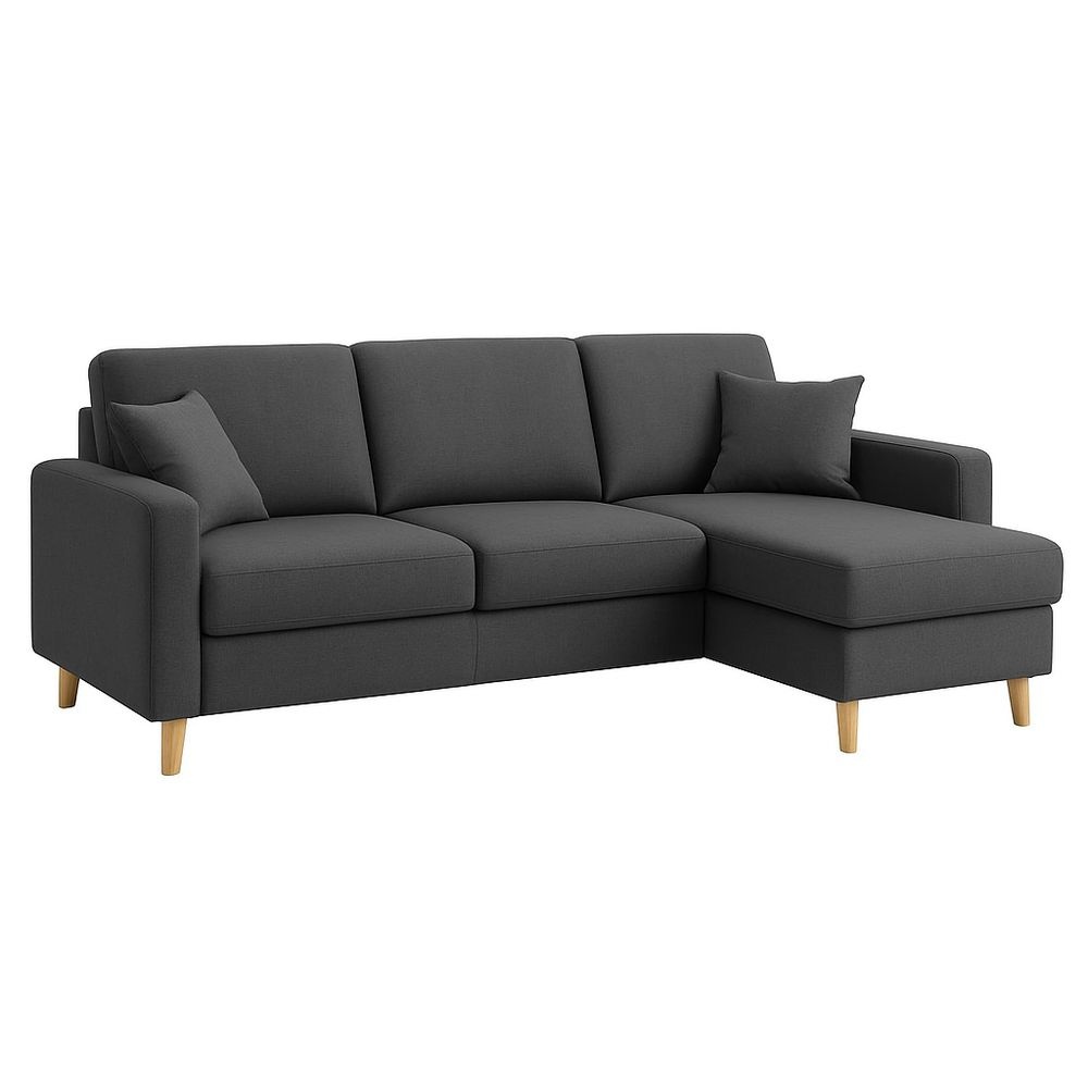 Sofá esquinero modular de poliéster con estructura de madera, 230×150×85 cm, funda lavable