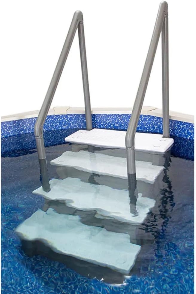 Select Anti-Slip in-Pool Steps | Gray | for Above Ground Swimming Pools | Can Mount to Decks 48" to 54" H | Safety Stairs Capacity Up to 300 lbs