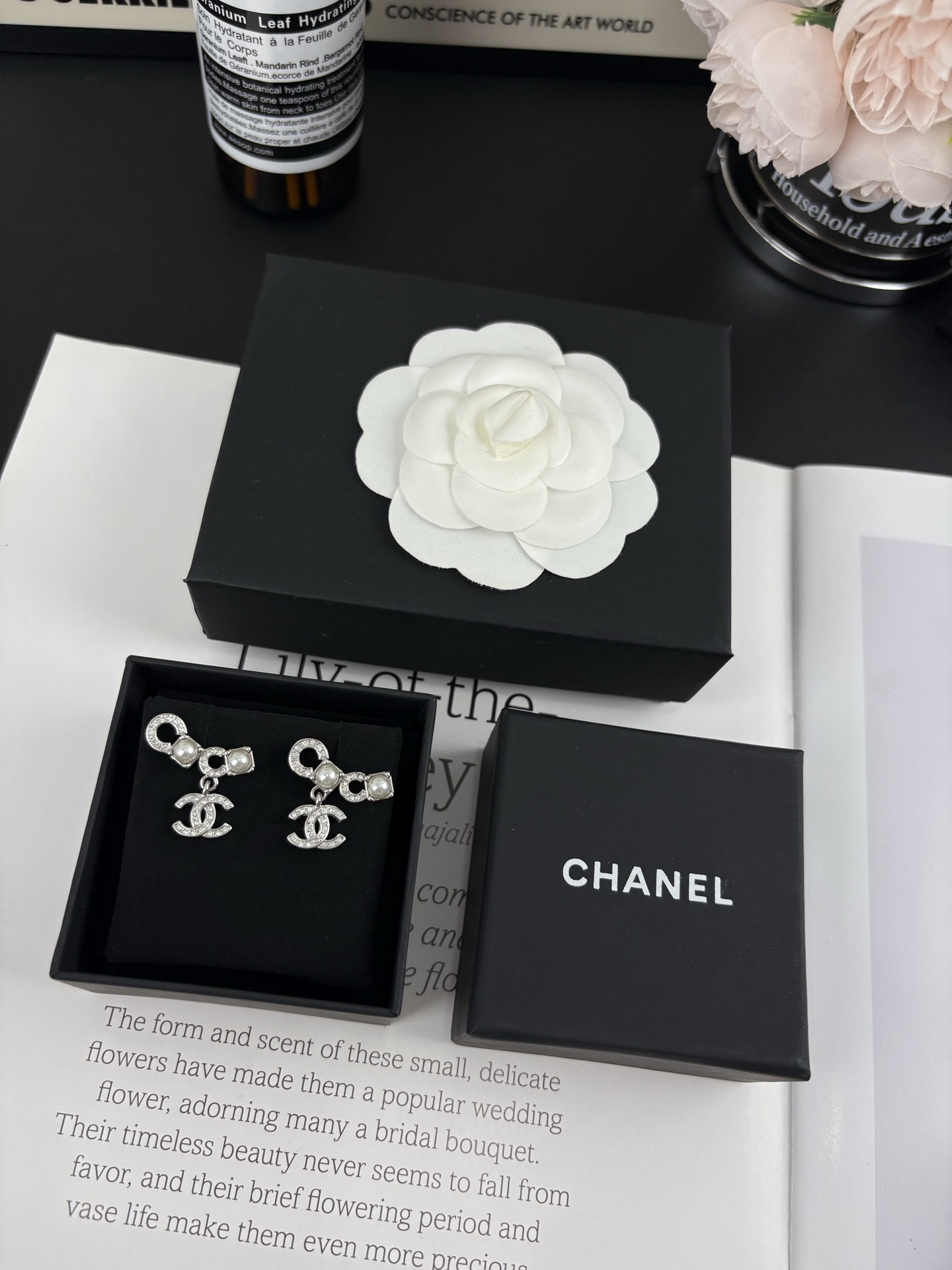 Chanel Full Diamond and Pearl Paved Coco Earrings - Original Replica Club
