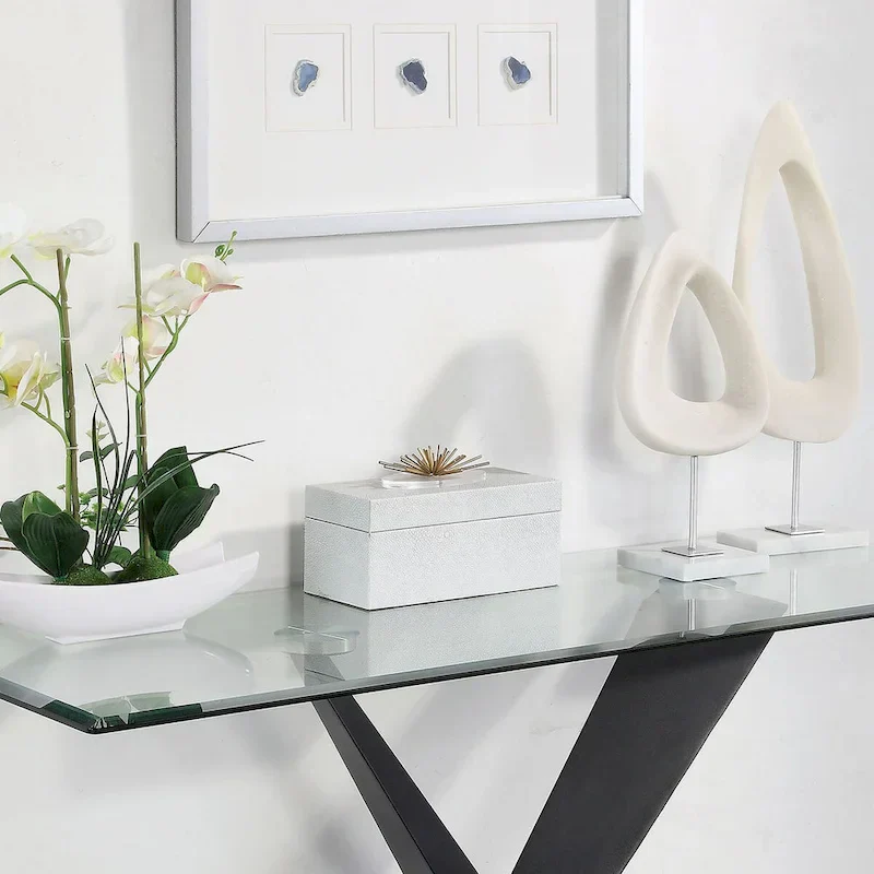 Furniture of America Gar Glam Black X-Base Glass-Top Sofa Table