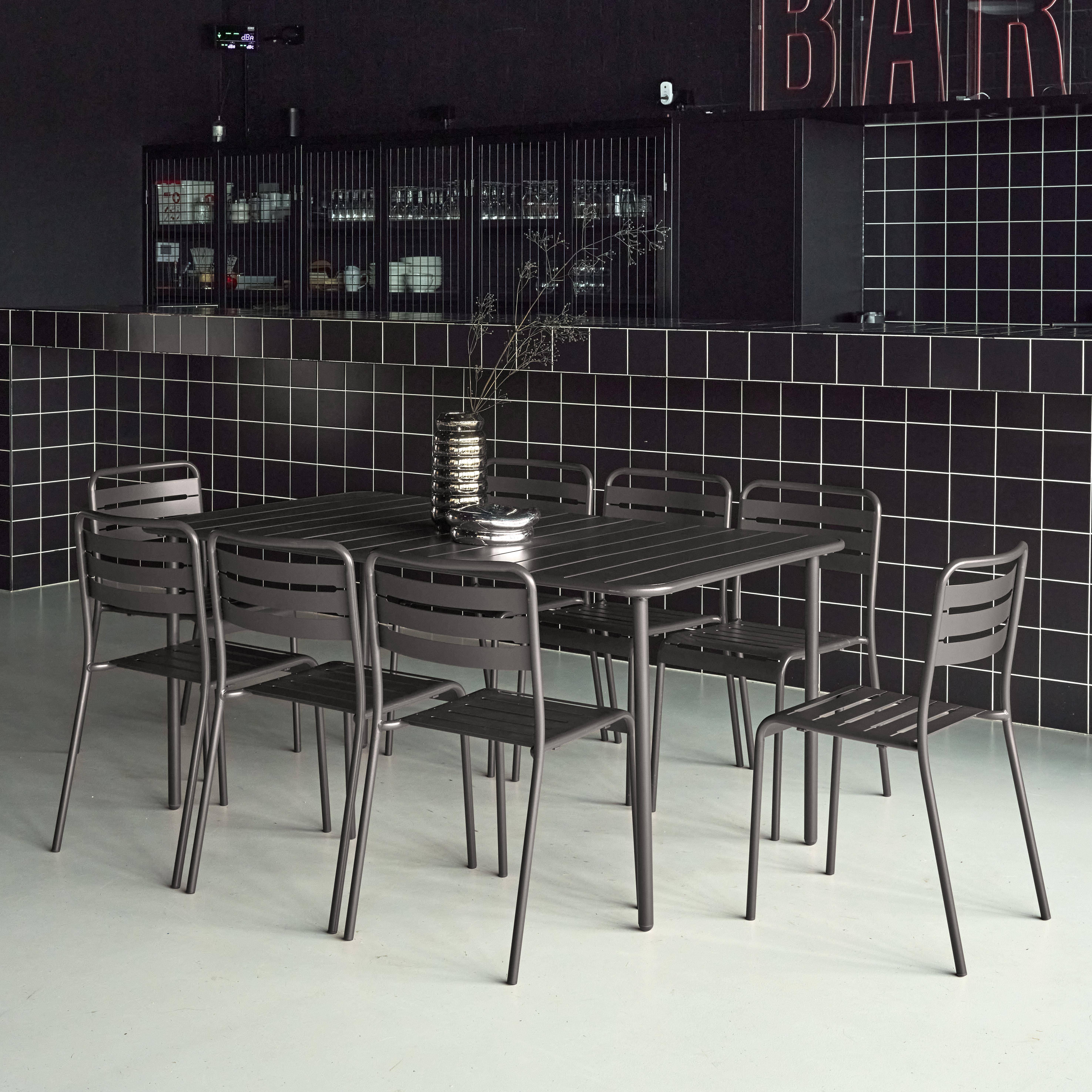 Amelia - Set mesa de jardín bistró de acero con 8 sillas, 160cm