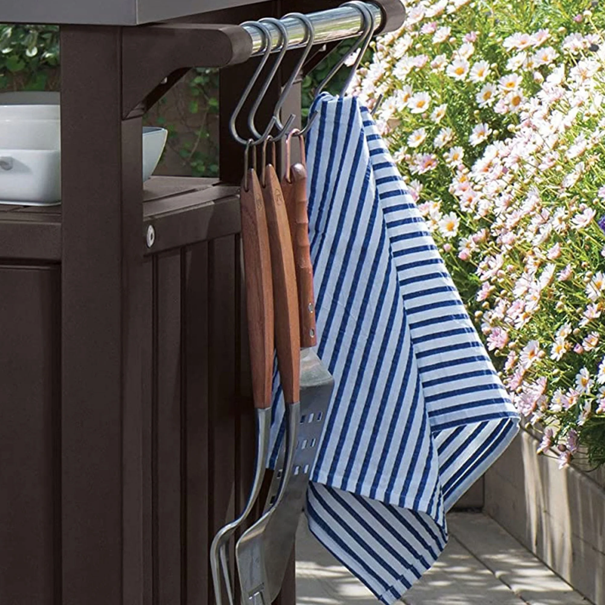 Keter Unity 40 Gal Patio Storage Grilling Bar Cart w/Stainless Top, Brown - Image 9