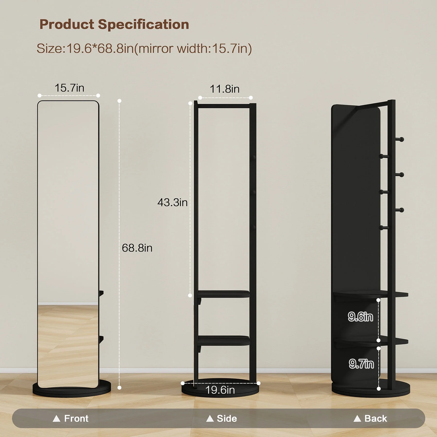 Full-Length Mirror on Rubber Wood Frame 65.7 x 17.7 Inches Ideal for Dressing Rooms and Living Spaces for Versatile Use - Image 9