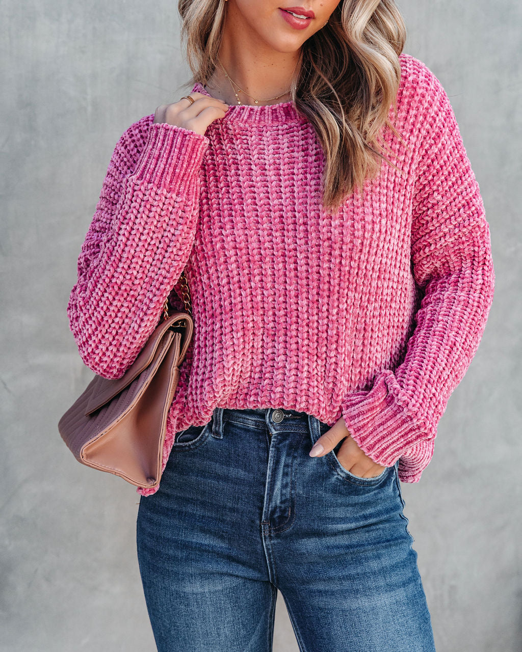 Waves Of Desire Chenille Sweater - Raspberry - Se7enfashion