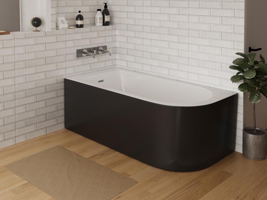 Bañera esquinera - 240L - 170 x 75 x 58 cm - Negro brillante - Ángulo izquierdo - ANIKA