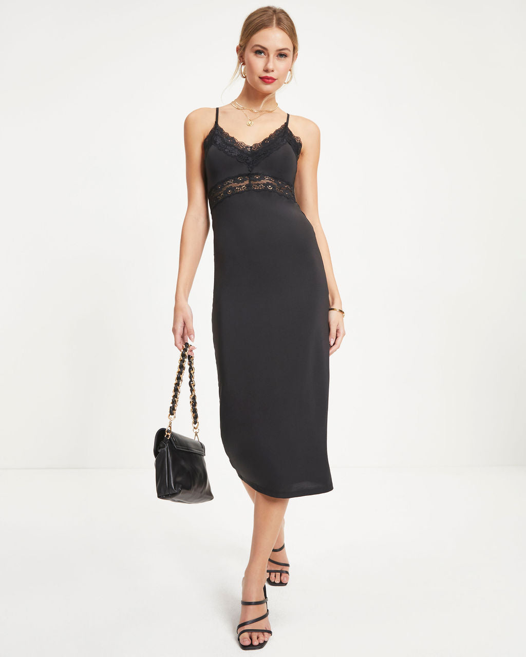 Posh Girl Lace Trim Midi Dress - Black - Se7enfashion