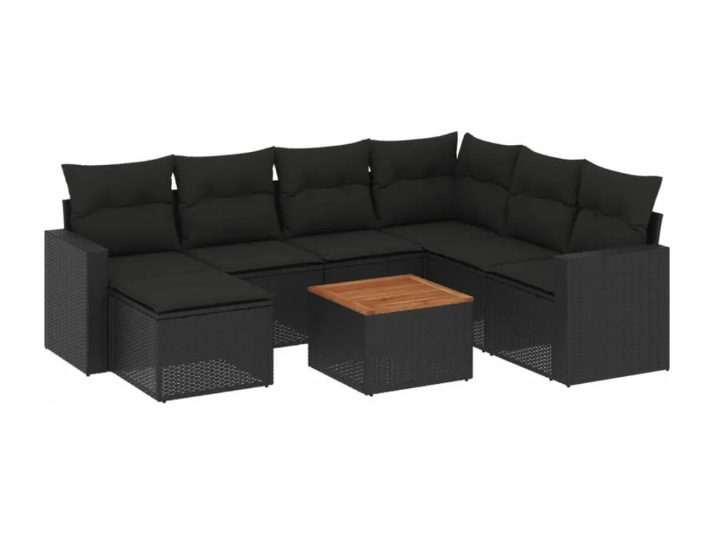 Set de sofás de jardín 8 piezas y cojines ratán sintético negro japu04185