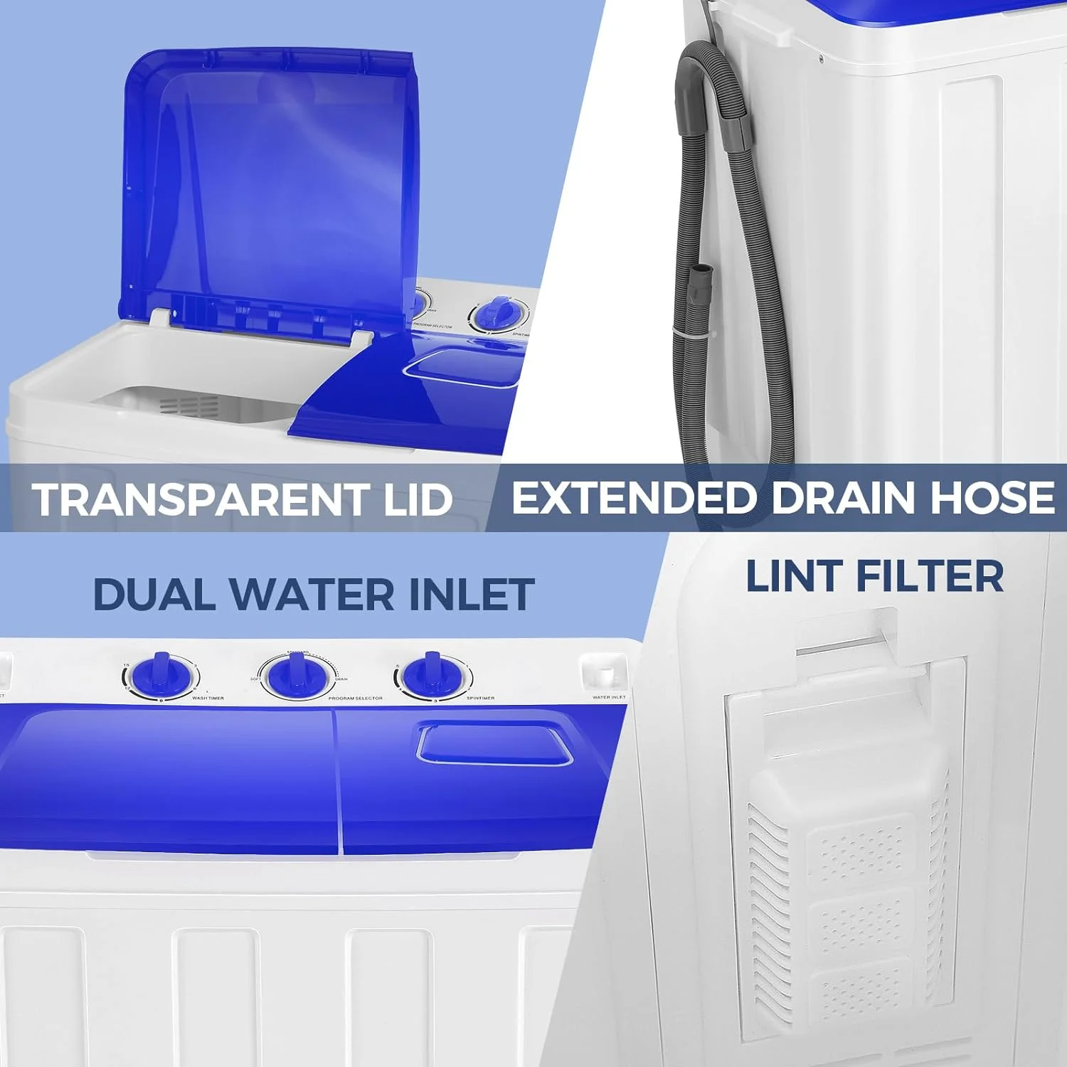 Qhomic Portable Washer 30lbs, 2-in-1 Twin Tub Washer & Dryer Combo Compact Semi-Automatic Washing Machine with Drain Pump, Black - Image 15