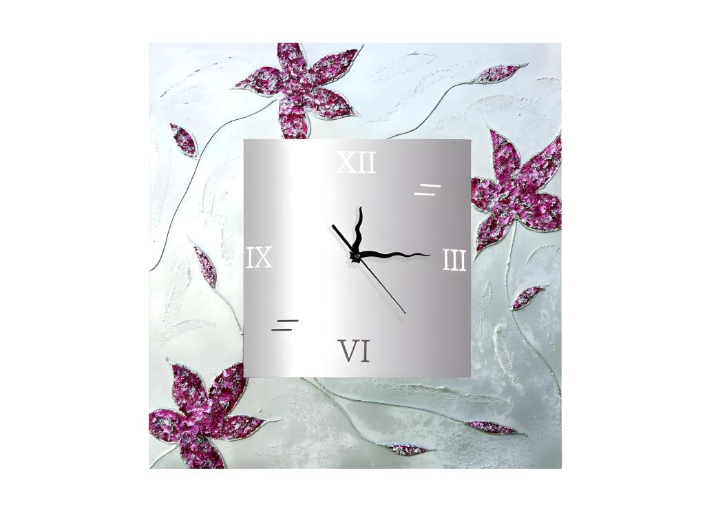 Reloj artesanal de pared Flores Piedra Fucsia