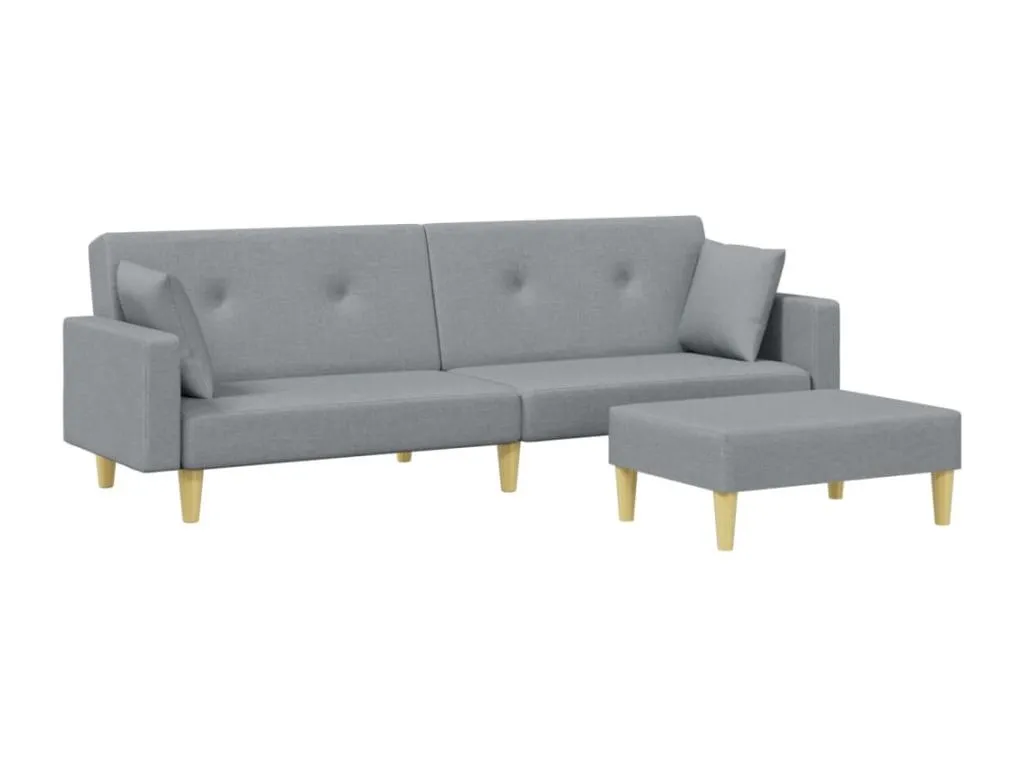 Sofá cama de 2 plazas con taburete tela gris claro