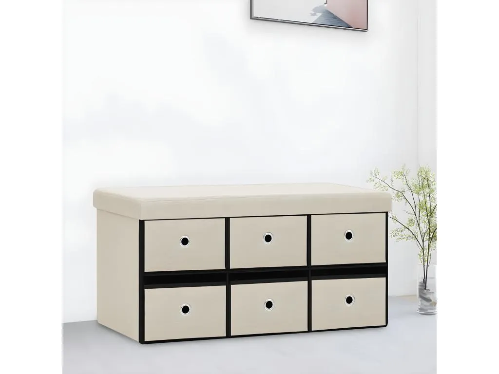 Banco de almacenaje plegable lino sintético crema 76x38x38 cm afl1629179