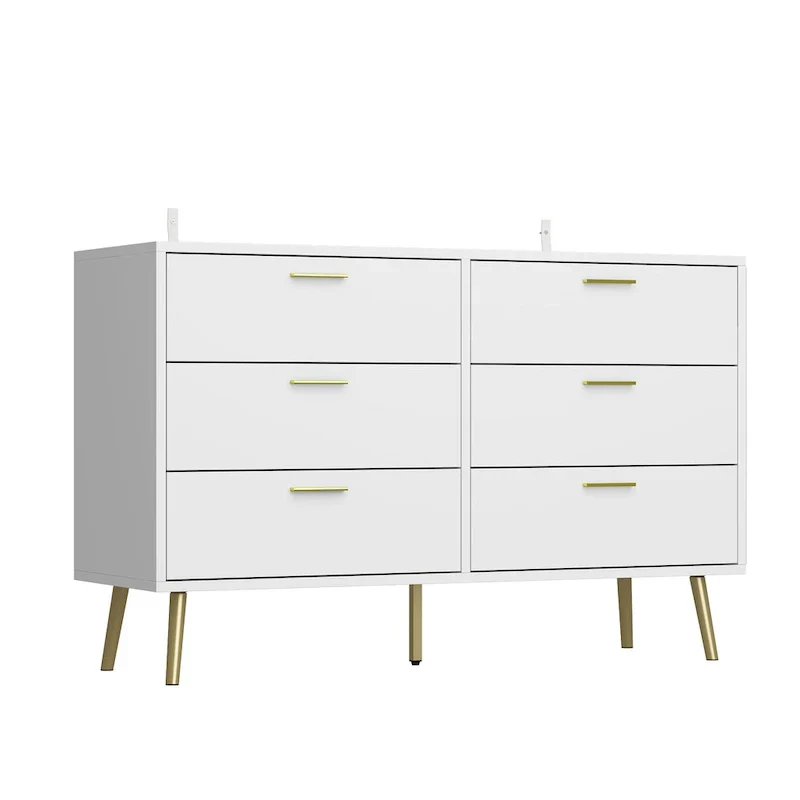 Elegant 6-Drawer Double Dresser with Gold Accents for Stylish Bedroom Storage