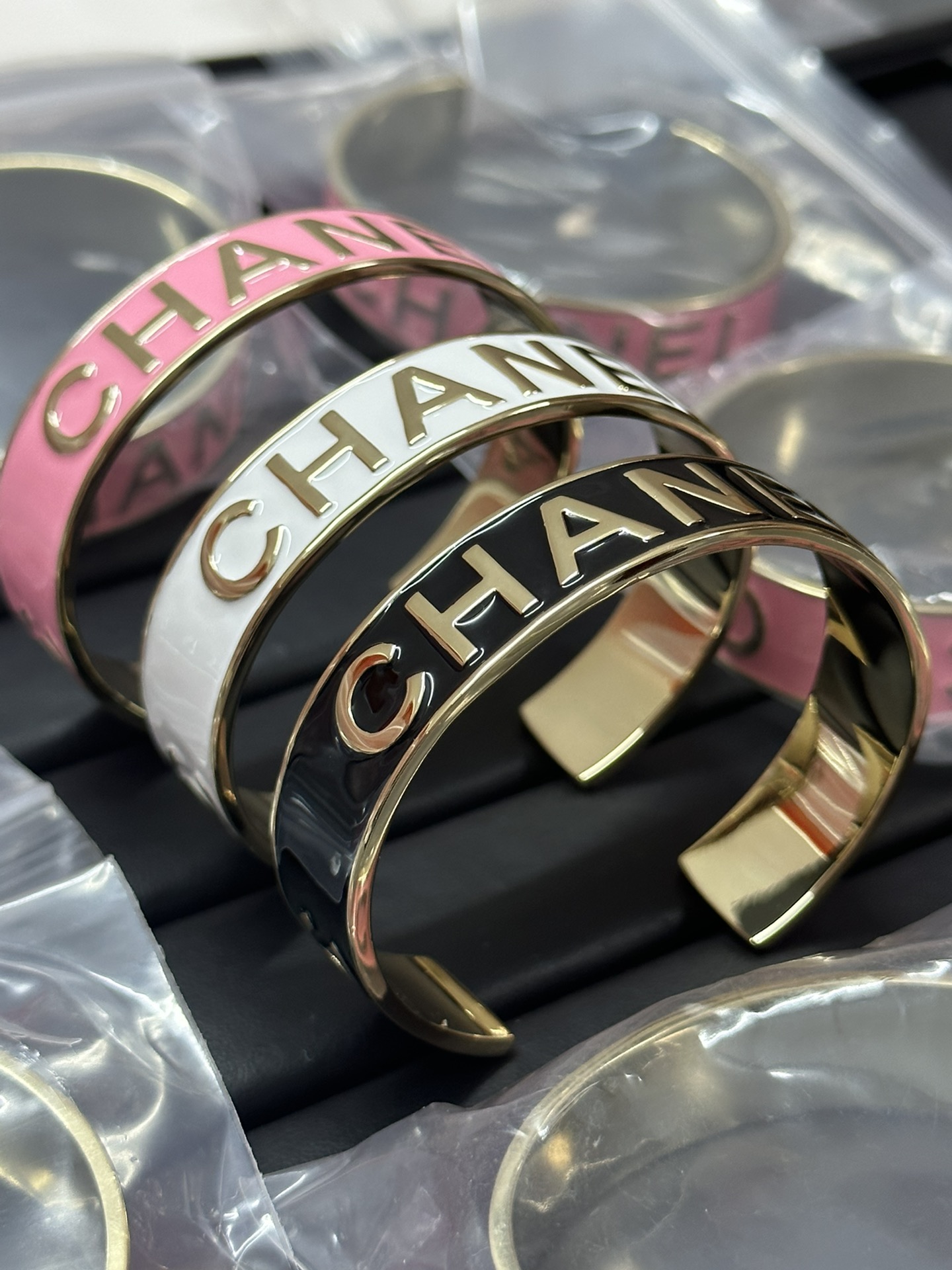 Chanel Embossed Monogram Open Cuff Bangle Bracelet - Original Replica Club
