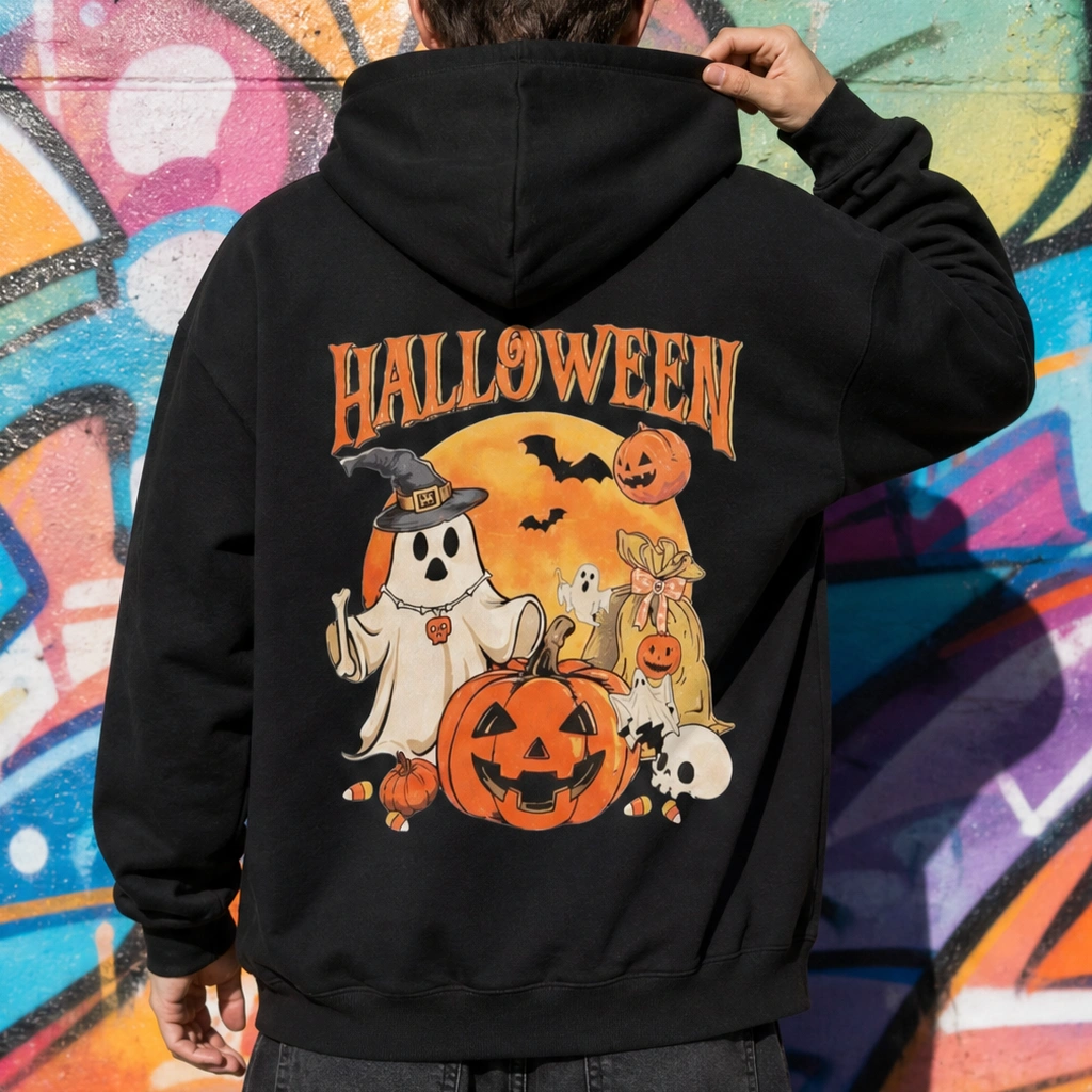 Halloween Party Hoodie — Love Pumpkin Spooky Print Unisex Sweatshirt for Family Matching, Fall Winter Casual Pullover TeeThreads Sustain the Scene with Custom Apparel
