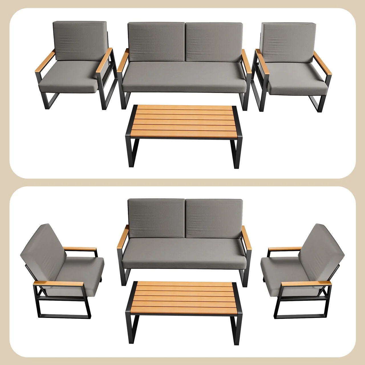 Patio Furniture Set on Sale, Lofka 7-Piece Outdoor Sectional Furniture Set with Glass Coffee Table Garden, Gray - Image 15