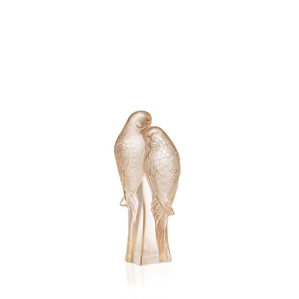 SCULPTURE 2 PERRUCHES - CRISTAL LUSTRÉ OR