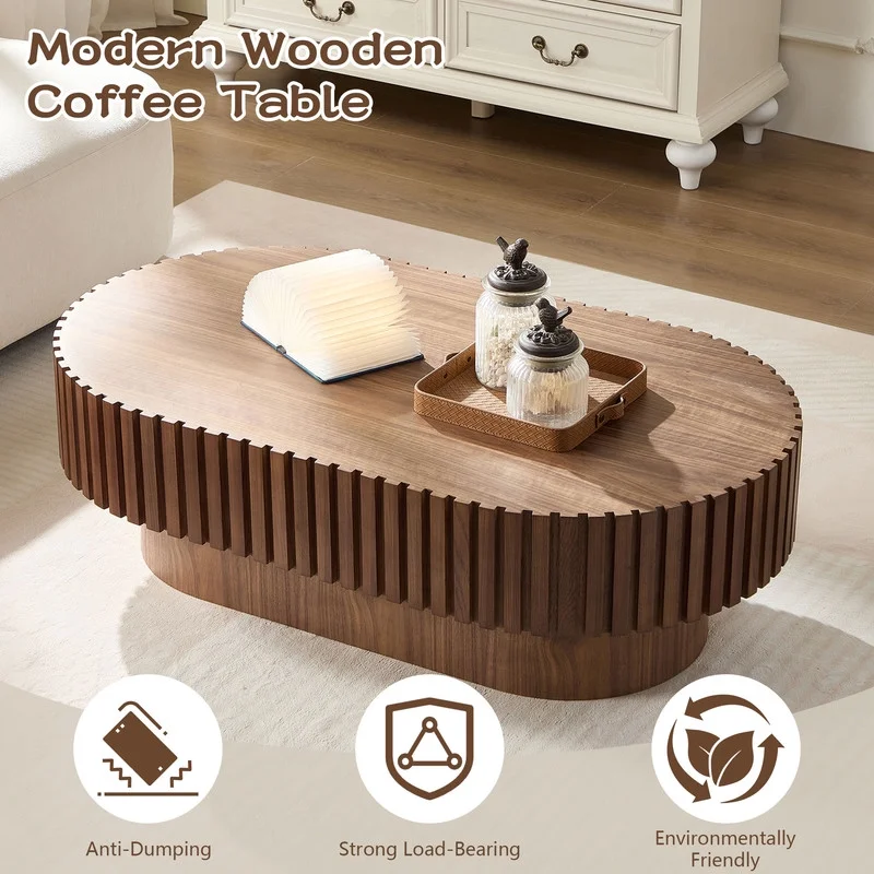 FFH 43.7 inch Oval Coffee Table for Living Room,Handcraft Rustic Corner Coffee Table Nature Wood Relief Sturdy Pedestal for Apartmen,Side Table Centre Table,Nature Wood - Image 6