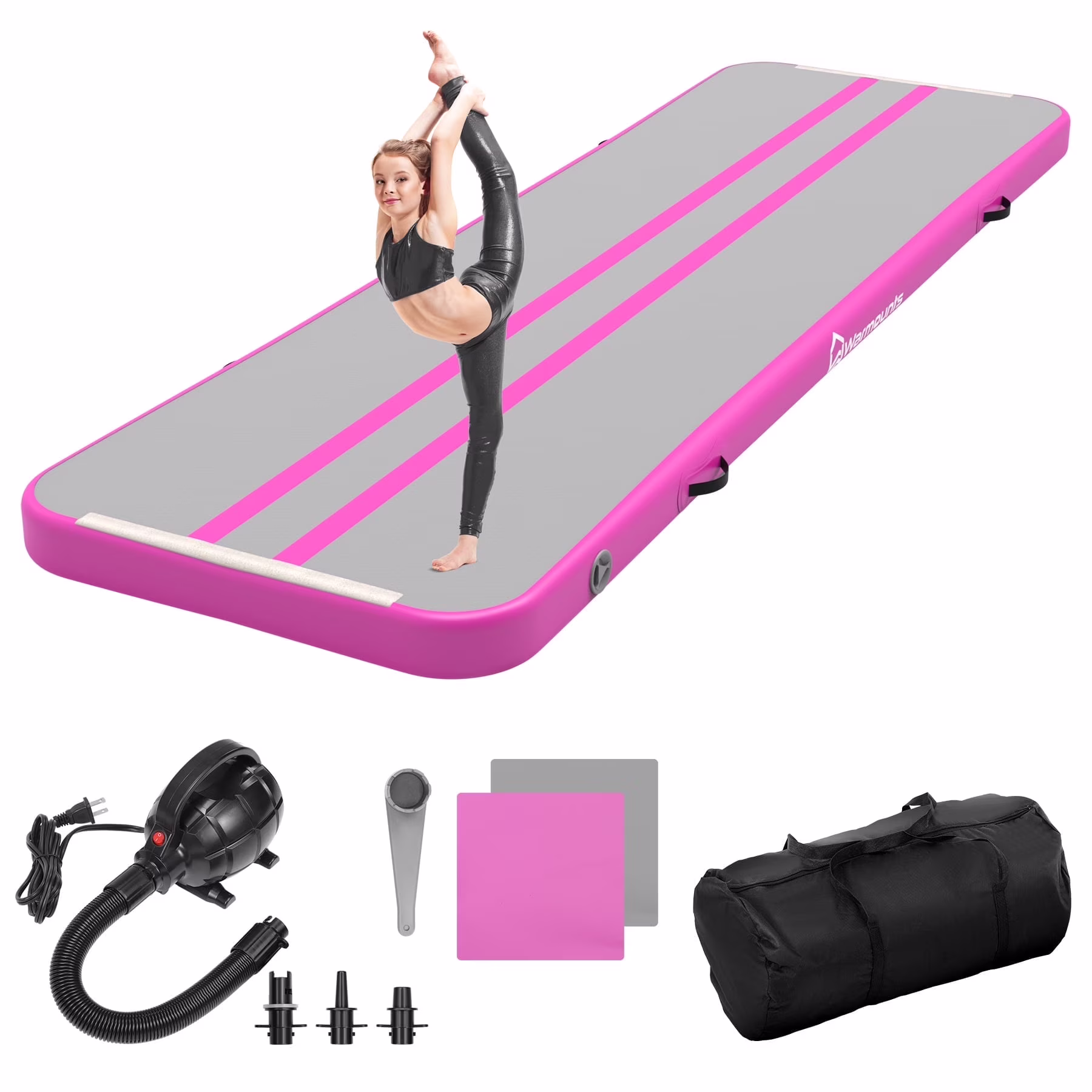 WARMOUNTS Tumbling Mat, 10 ft Inflatable Air Gymnastics Training Mats w/ Electric Pump, 4'' Thick Tumble Track for Home, Gym, Cheerleading, Water, Outdoor