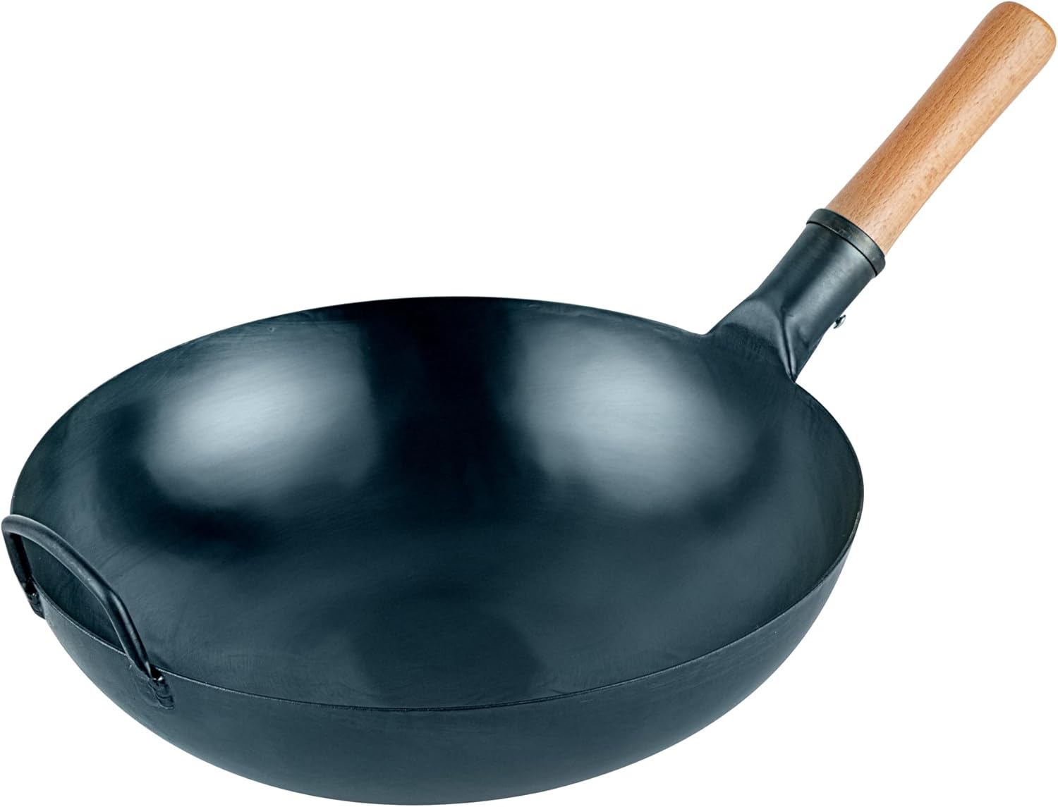 Restaurantware Carbon Steel Wok 1 Pack of 12 Inch Heavy-Duty Stir Fry Pan Blue Hand Hammered Wok Efficient Maneuvering Steel Helper Handle Uniform Heat Distribution Asian Cooking