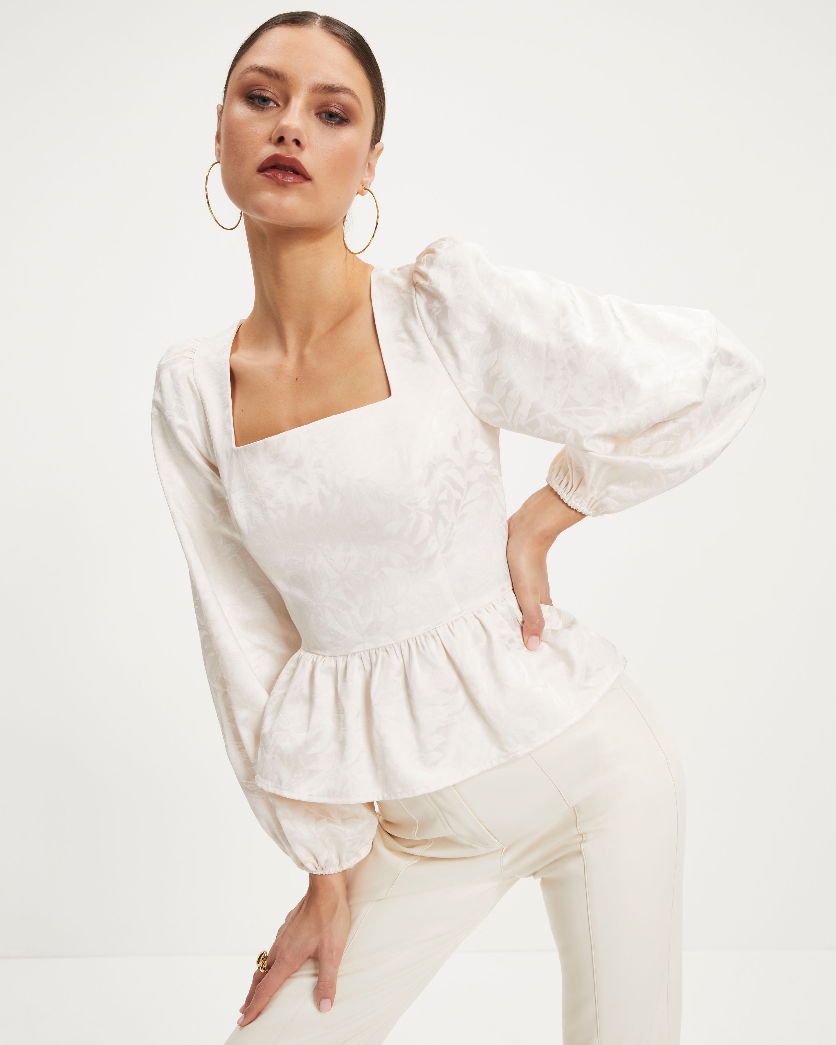 Afternoon At Versailles Puff Sleeve Peplum Top - Cream - Se7enfashion