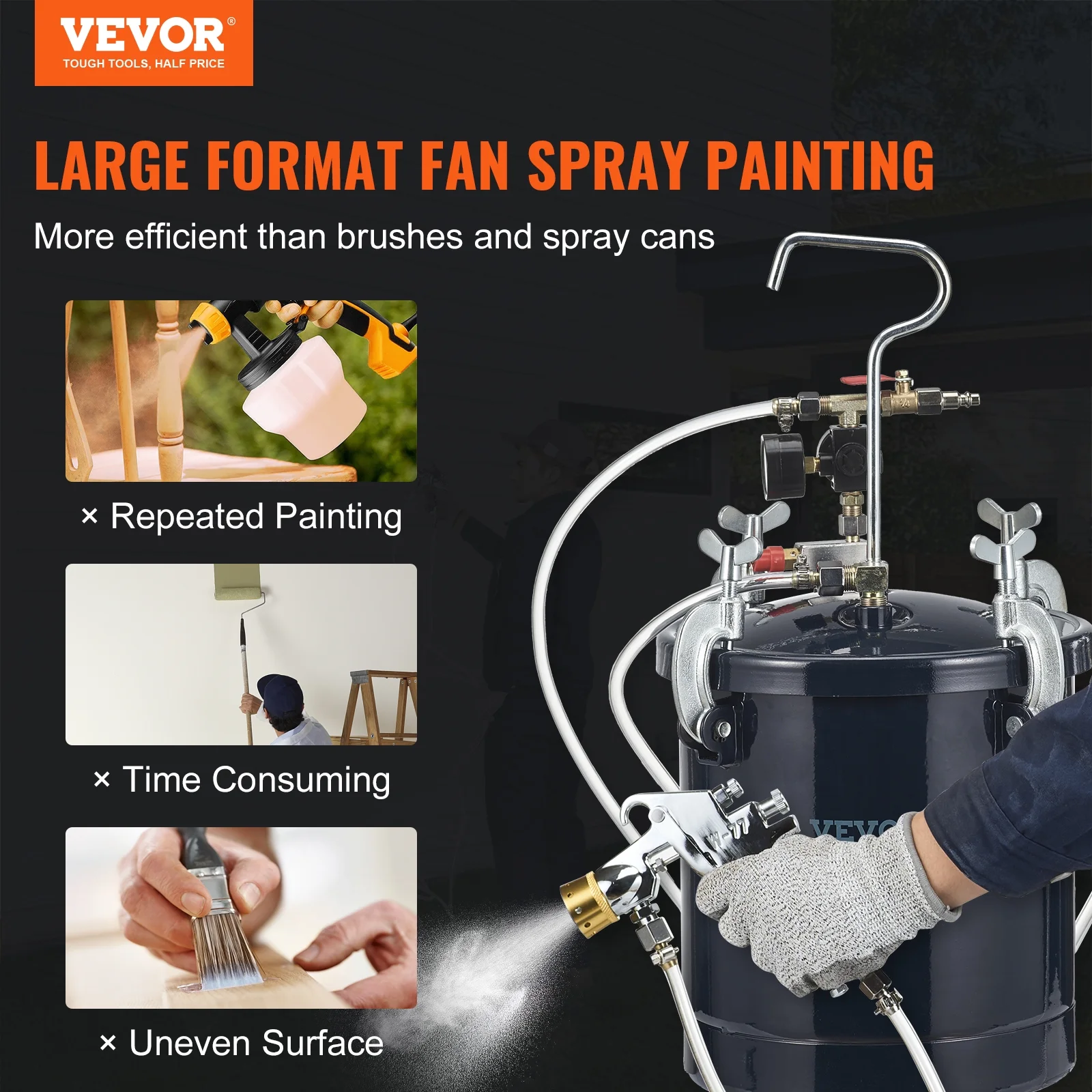 SKYSHALO Spray Paint Pressure Pot Tank, 10L/2.5gal Air Paint Pressure Pot, 1.5mm+4mm Two Nozzles Two Spray Paint Guns for Industry Home Decor Architecture Construction Automotive Painting, 60PSI Max - Image 2