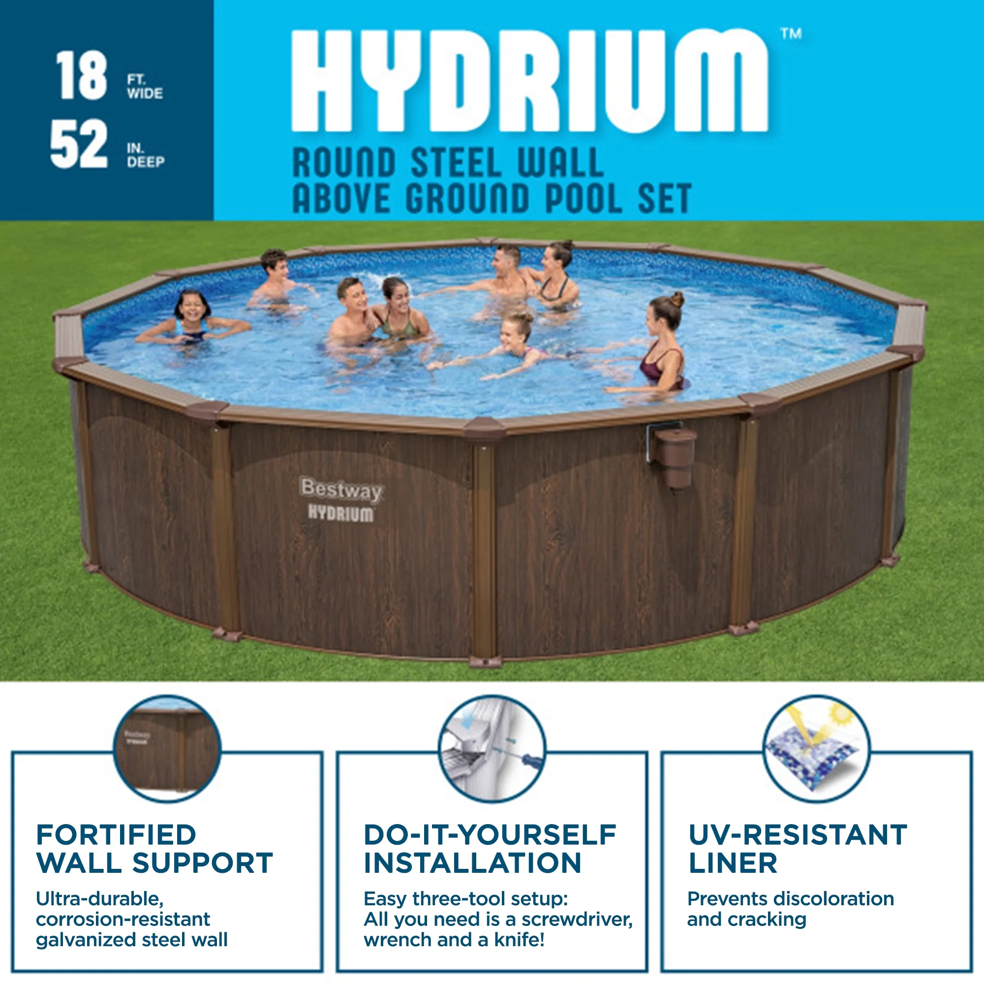 Bestway Hydrium 15' x 48" Steel Wall Above Ground Swimming Pool Set, Gray - Image 12