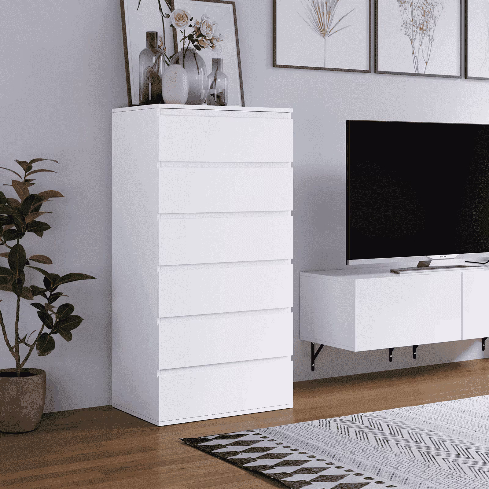 Homfa 5 Drawer White Dresser, Modern Storage Cabinet for Bedroom,Tall Chest of Drawers for Living Room