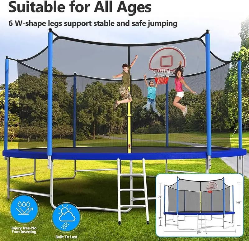 Trampoline With Enclosure Net And Adjustable Basketball Hoop - 8ft, 10ft, 12ft, 14ft, 15ft, 16ft - Image 71 Trampoline With Enclosure Net And Adjustable Basketball Hoop - 8ft, 10ft, 12ft, 14ft, 15ft, 16ft - Image 71