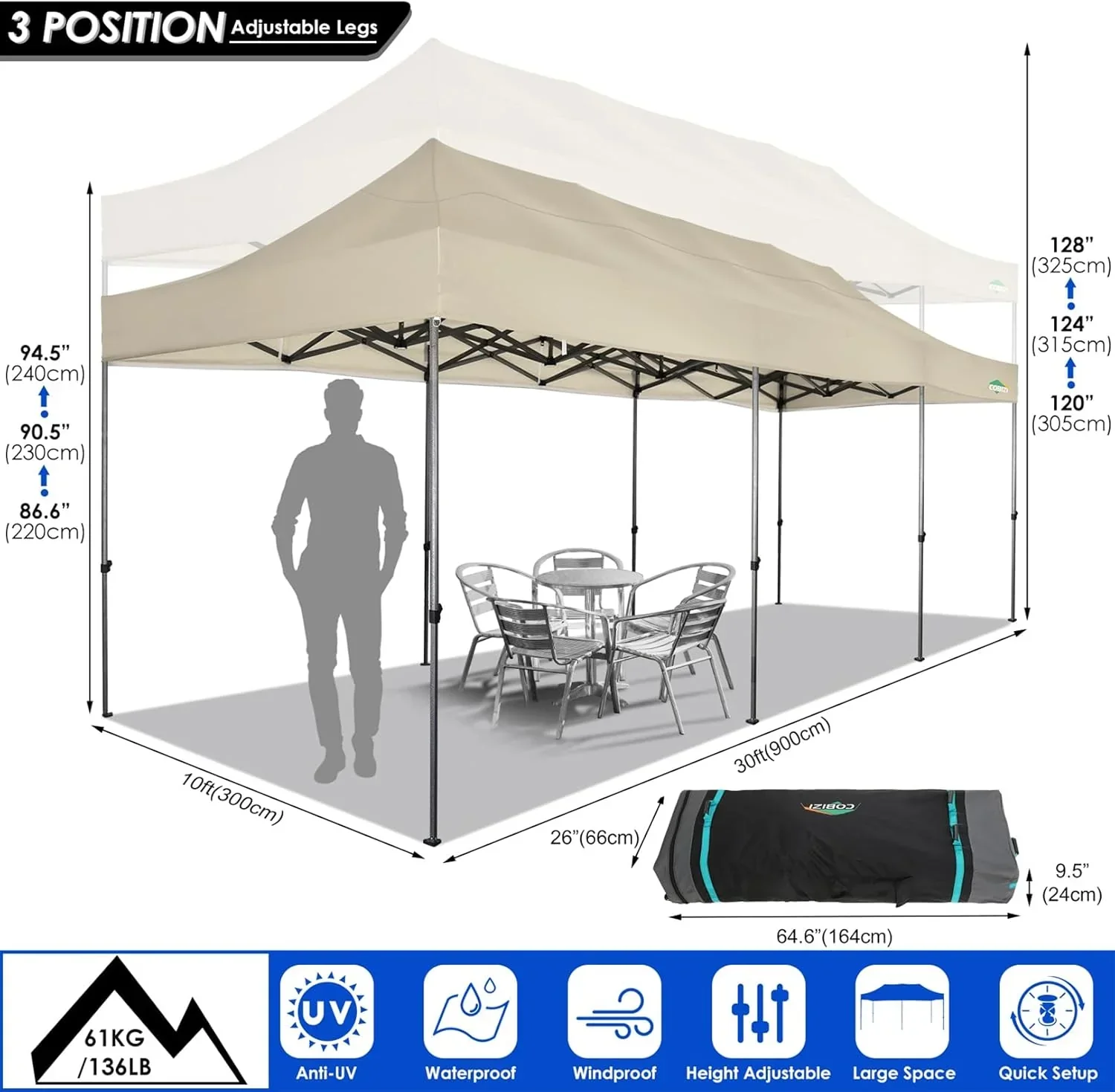 COBIZI 10x20 Heavy Duty Pop up Canopy Tent 6 sidewalls Commercial Canopy Wedding Party Tents